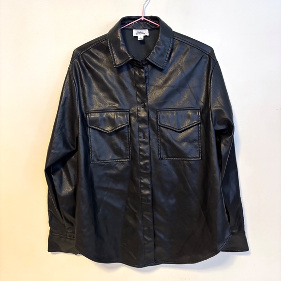 The Drop lisadnyc Faux Leather Long Sleeve Button Up Shirt Jacket Black Womens S - Picture 3 of 5